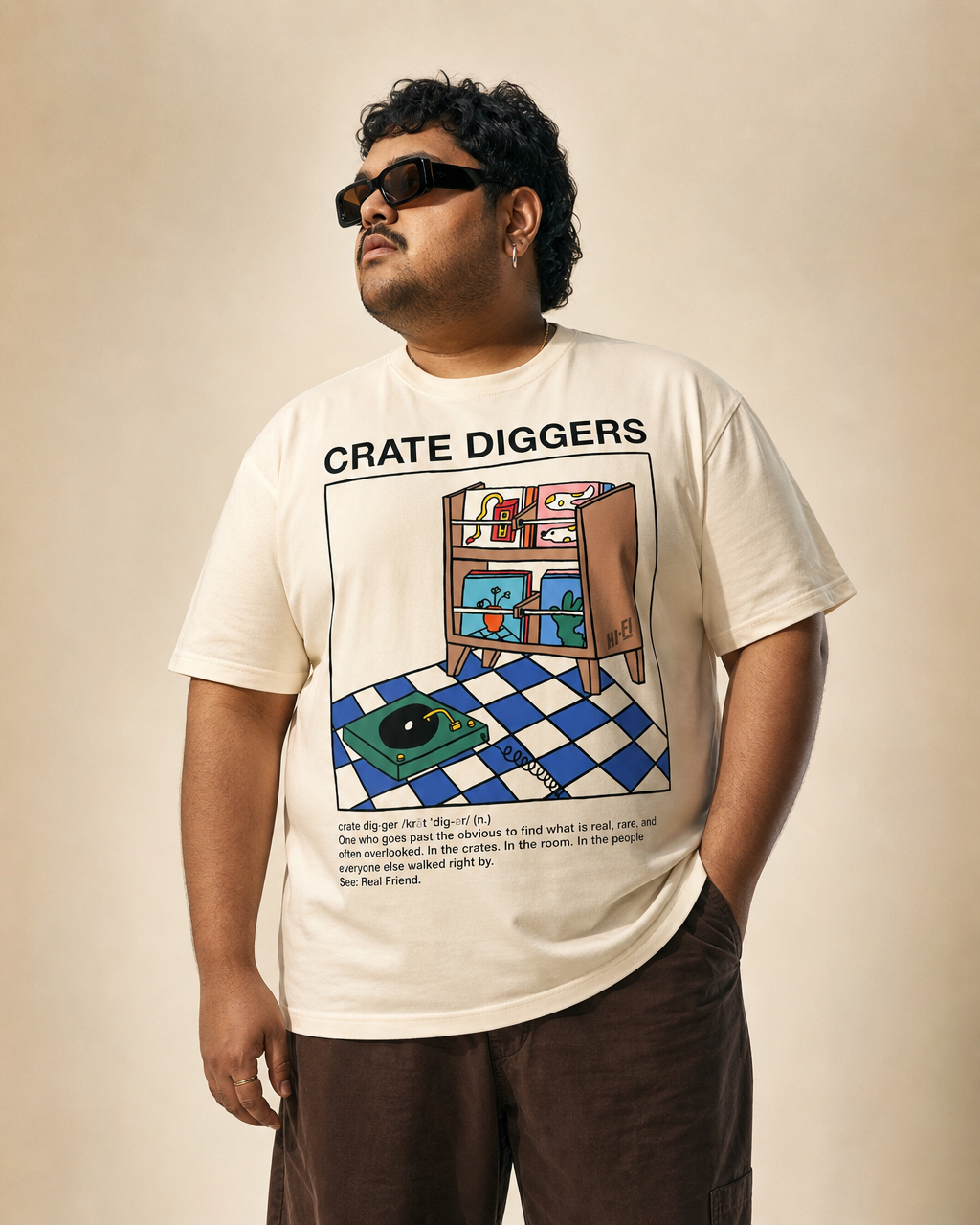 Crate Diggers design on a heavyweight adult unisex graphic tee.