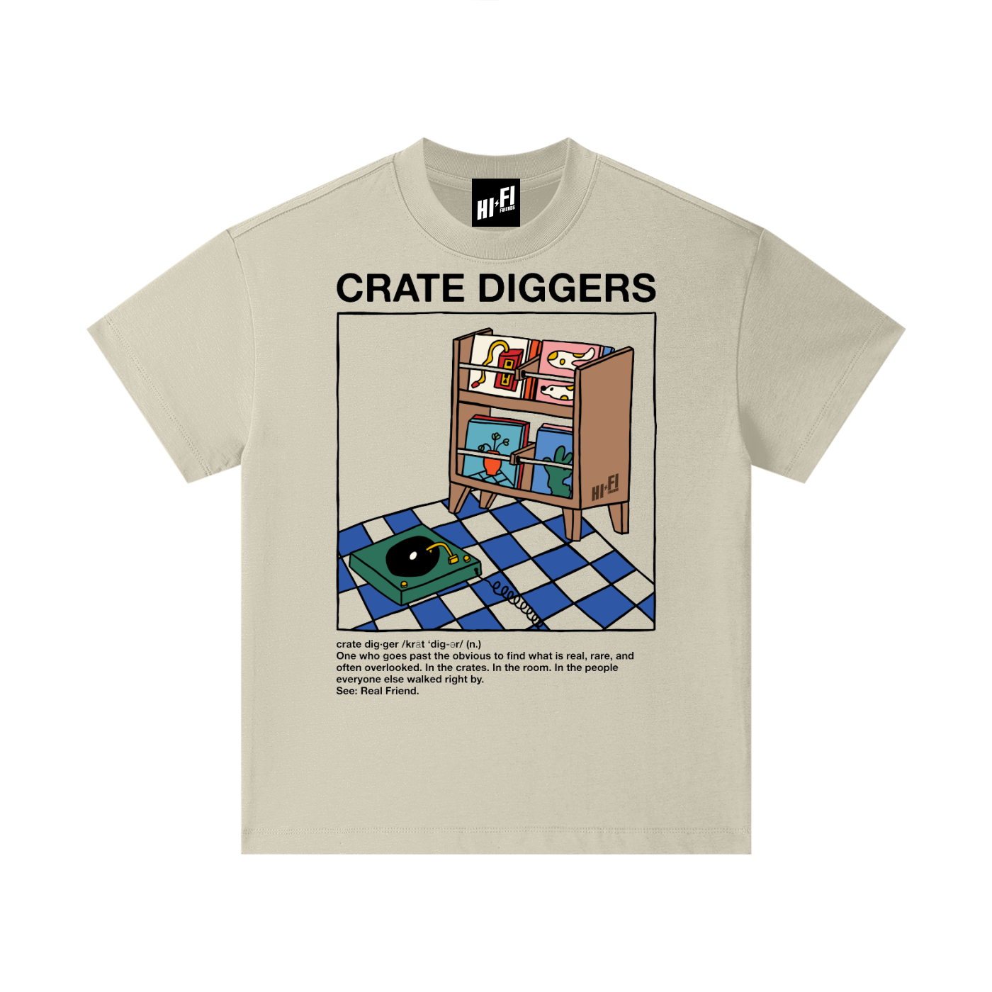 Crate Diggers design on a heavyweight, sensory-friendly youth tee.