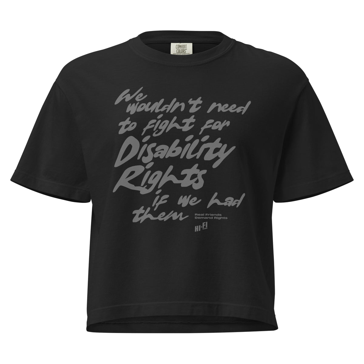 Disability Rights design on a women's seamless boxy tee.