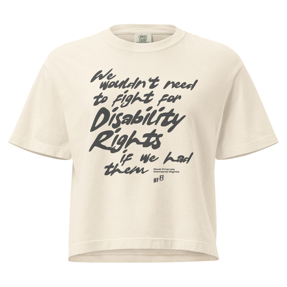 Disability Rights design on a women's seamless boxy tee.