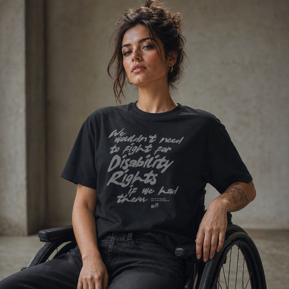 Disability Rights design on a women's seamless boxy tee.