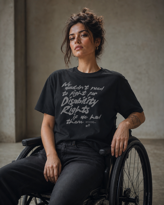Disability Rights design on a women's seamless boxy tee.