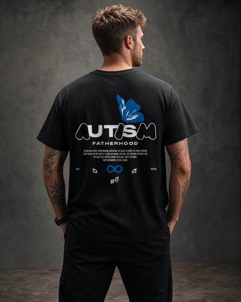 Autism Fatherhood graphic tee in Hi-Fi Fathers inclusive streetwear style.