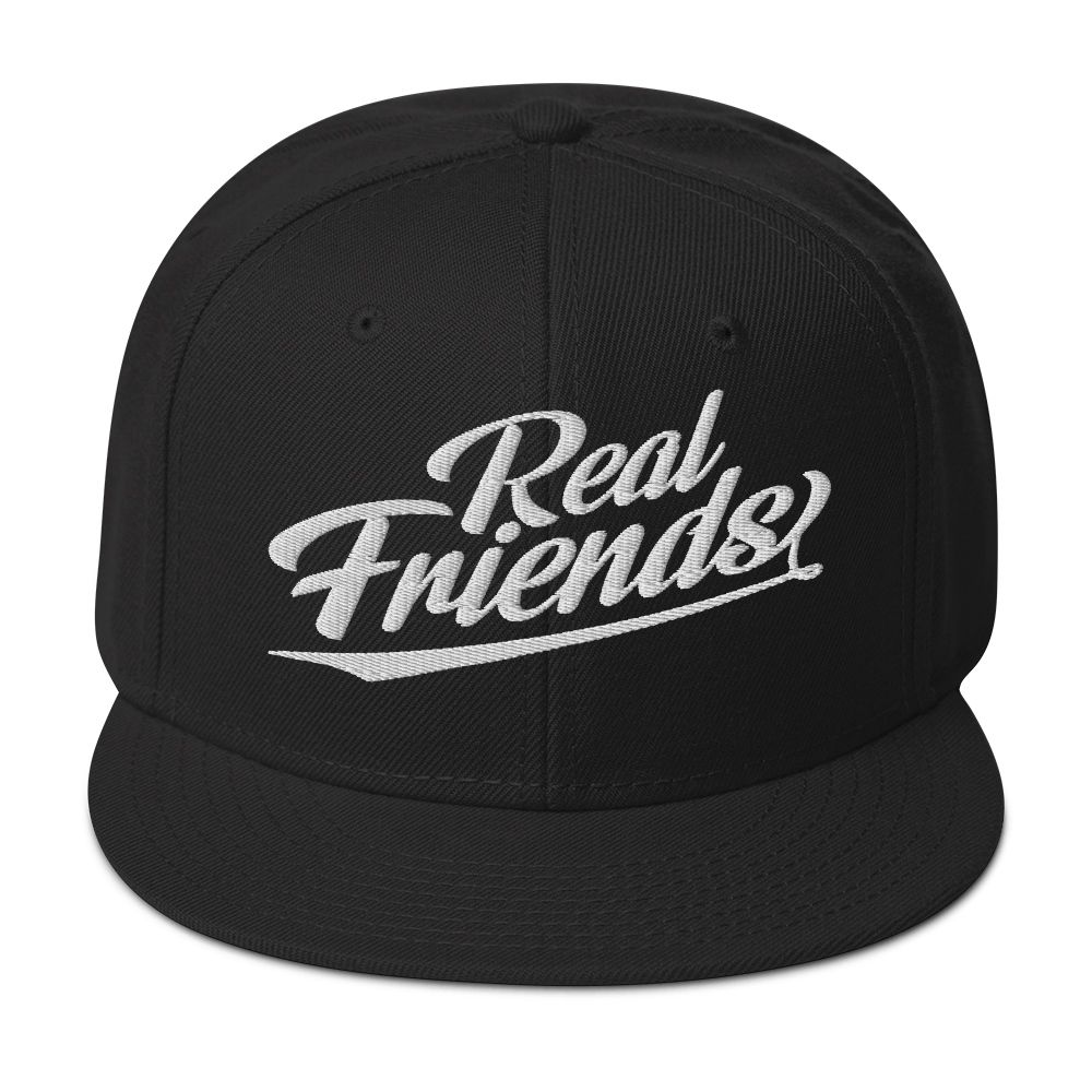Real Friends baseball snapback hat in a structured, high-profile 6-panel design.