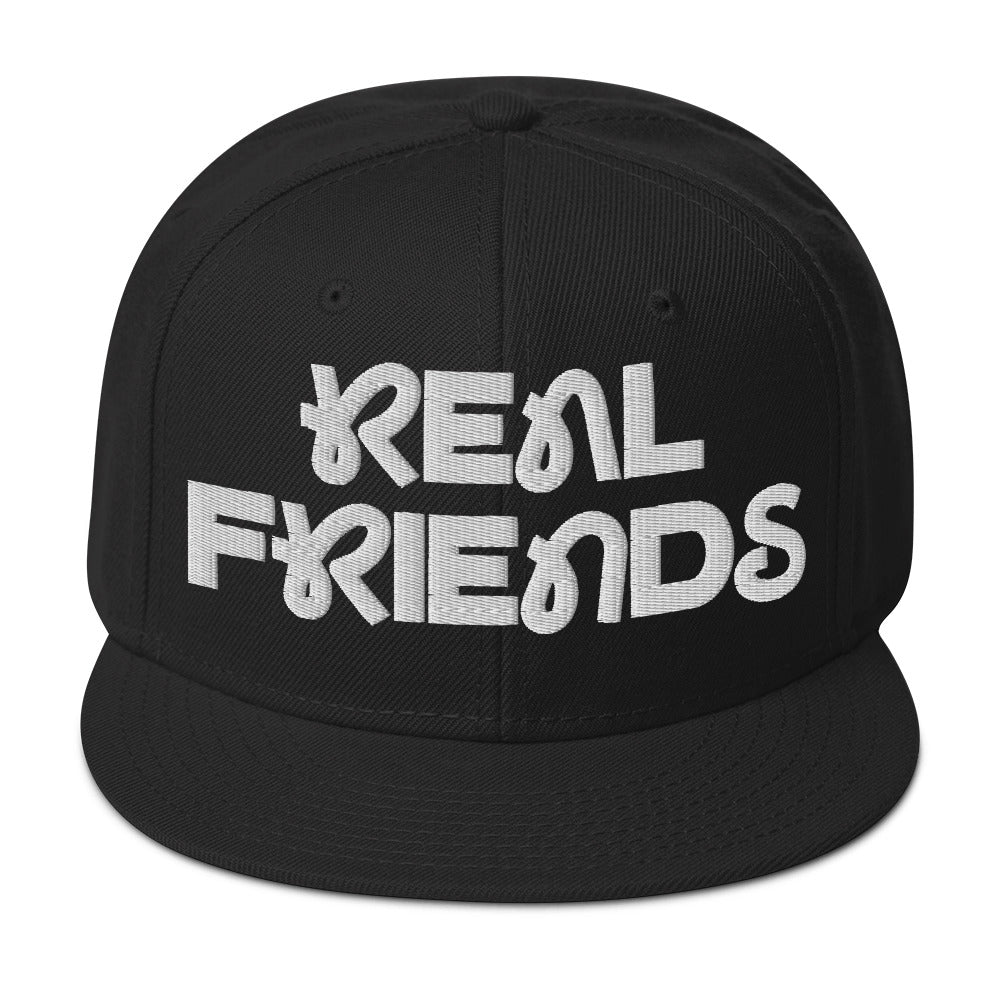 Real Friends adult snapback hat in a structured, high-profile 6-panel design.