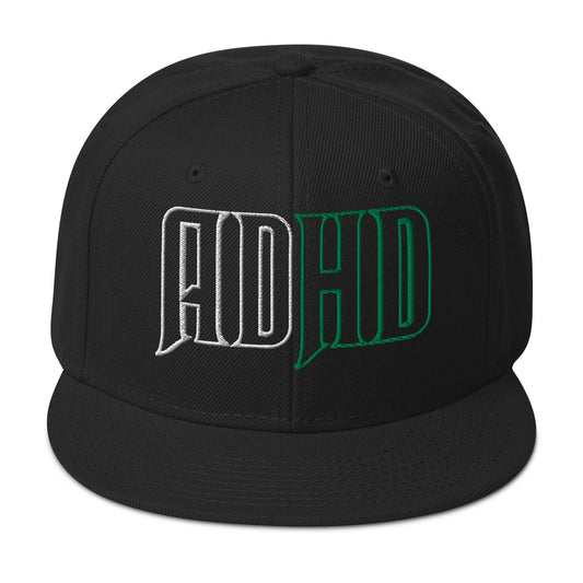 Wickedly ADHD snapback hat with a high-profile structured crown and flat visor.
