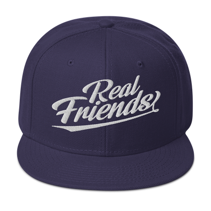 Real Friends baseball snapback hat in a structured, high-profile 6-panel design.
