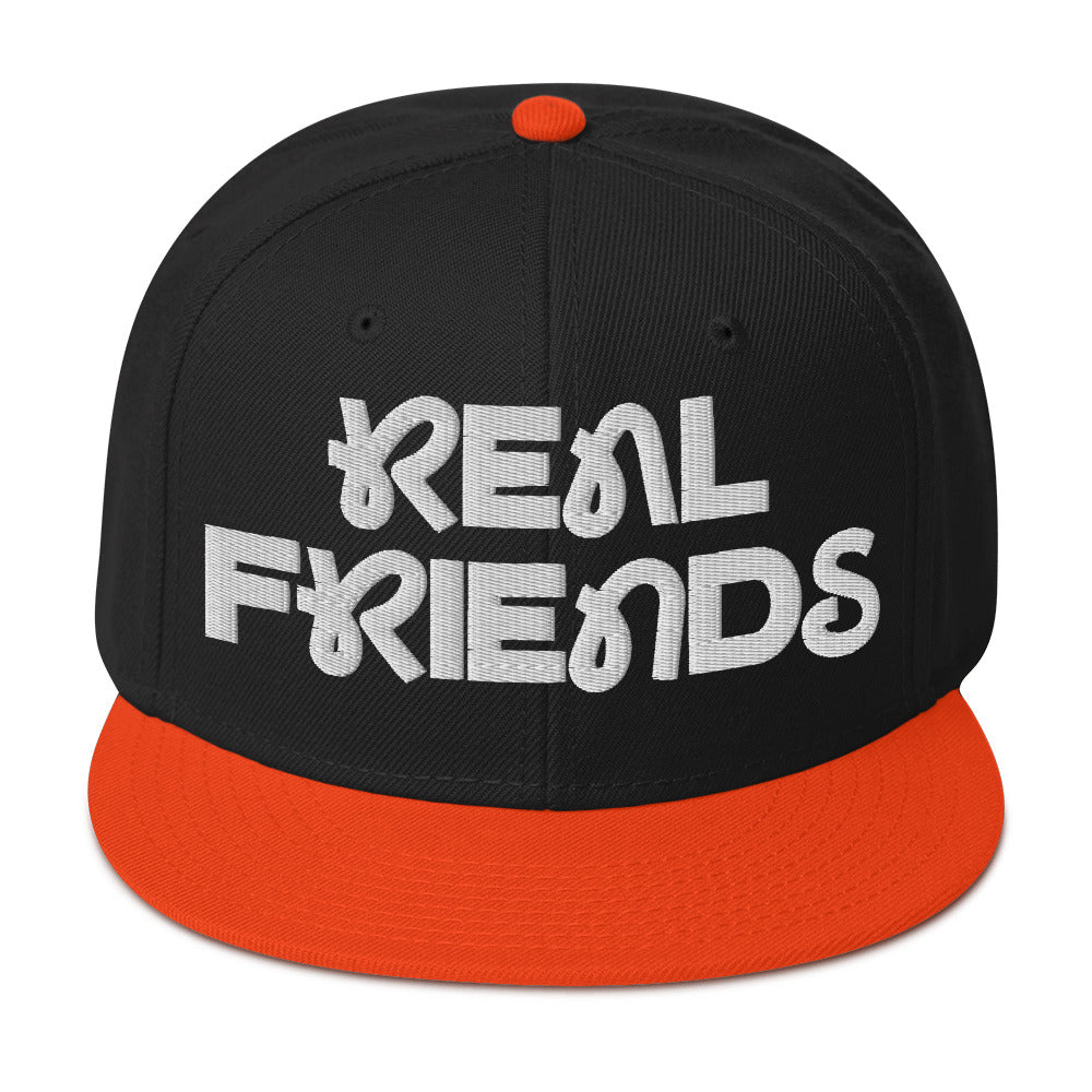 Real Friends adult snapback hat in a structured, high-profile 6-panel design.