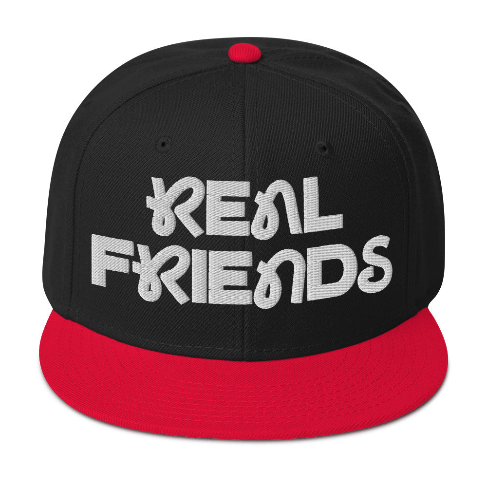 Real Friends adult snapback hat in a structured, high-profile 6-panel design.