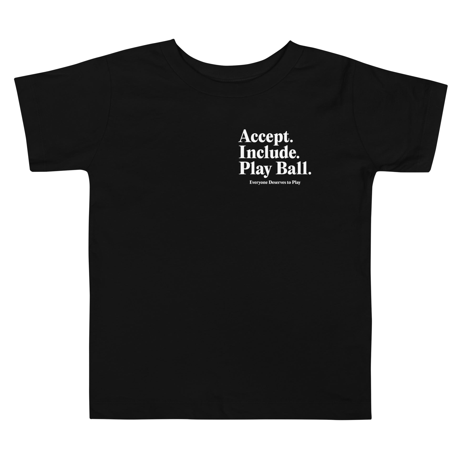 Toddler Real Friends Stadium Tee featuring the "Accept. Include. Play Ball." graphic in a relaxed fit.