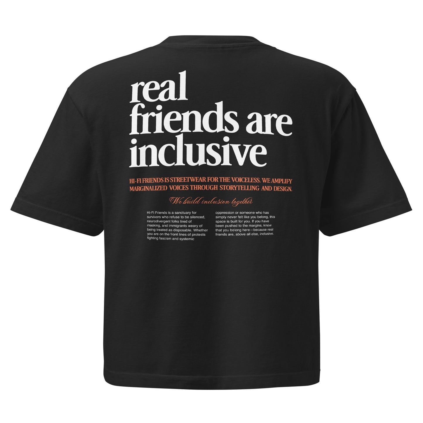 Women’s We Build Inclusion Together heavyweight boxy tee in a structured, mid-length silhouette.