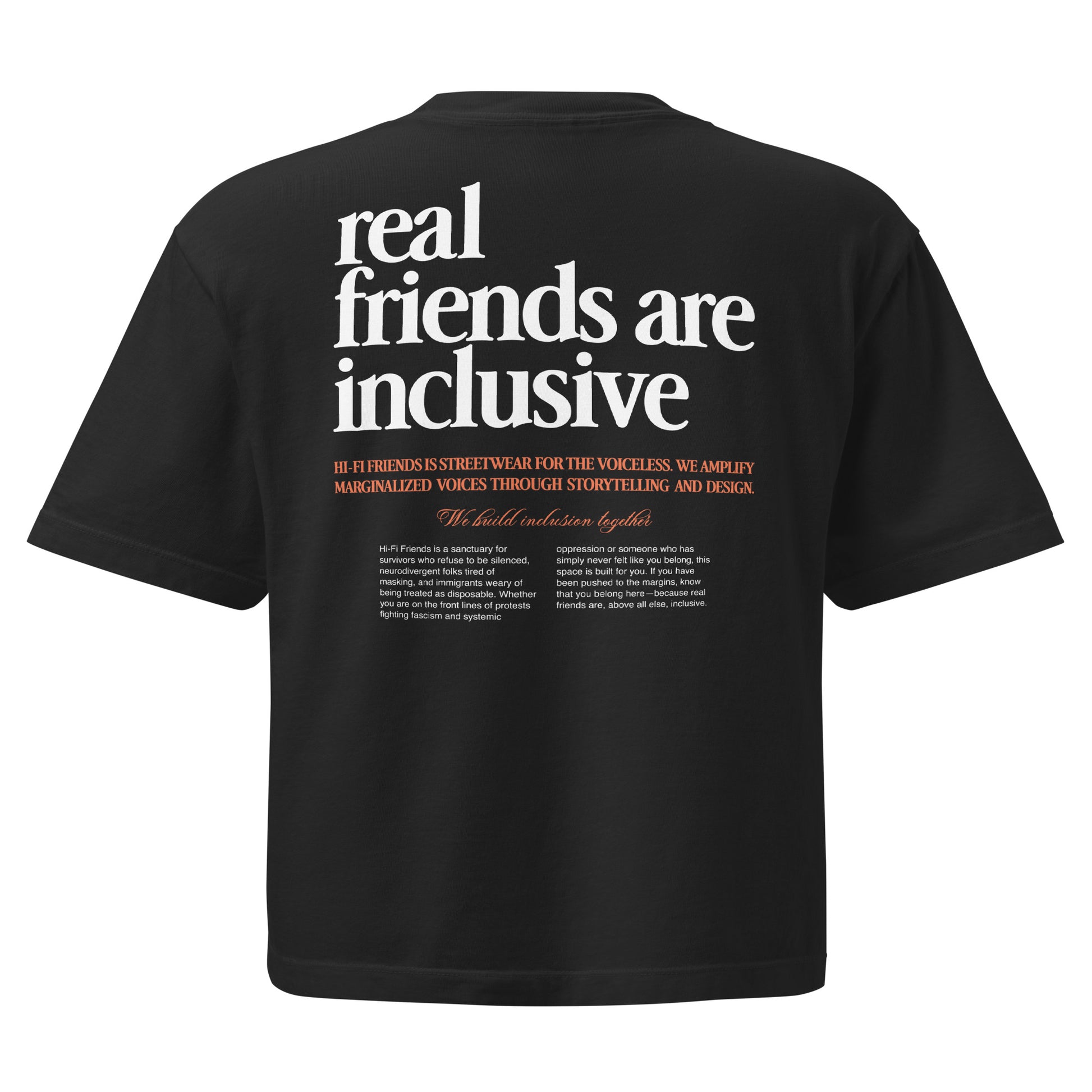 Women’s We Build Inclusion Together heavyweight boxy tee in a structured, mid-length silhouette.