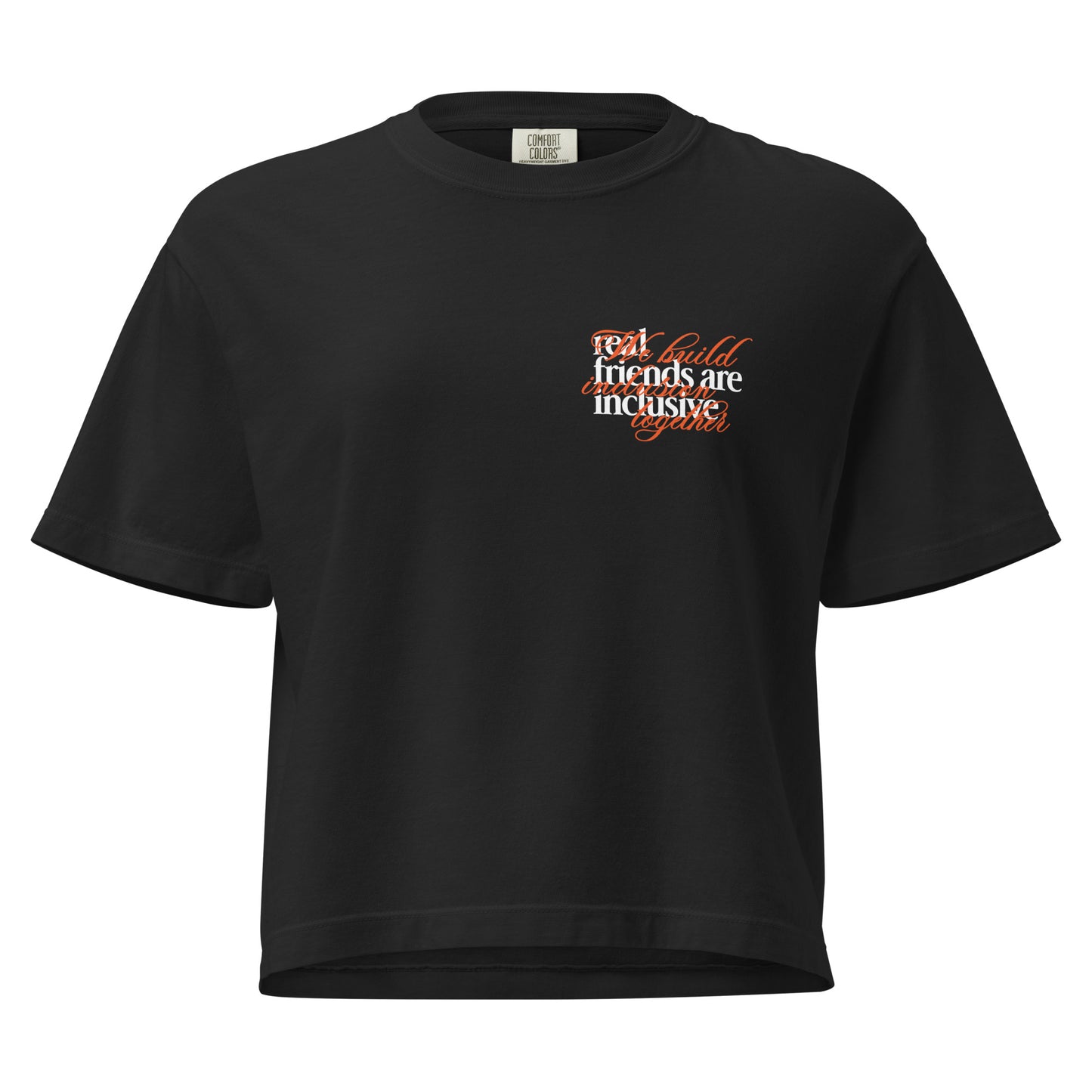 Women’s We Build Inclusion Together heavyweight boxy tee in a structured, mid-length silhouette.