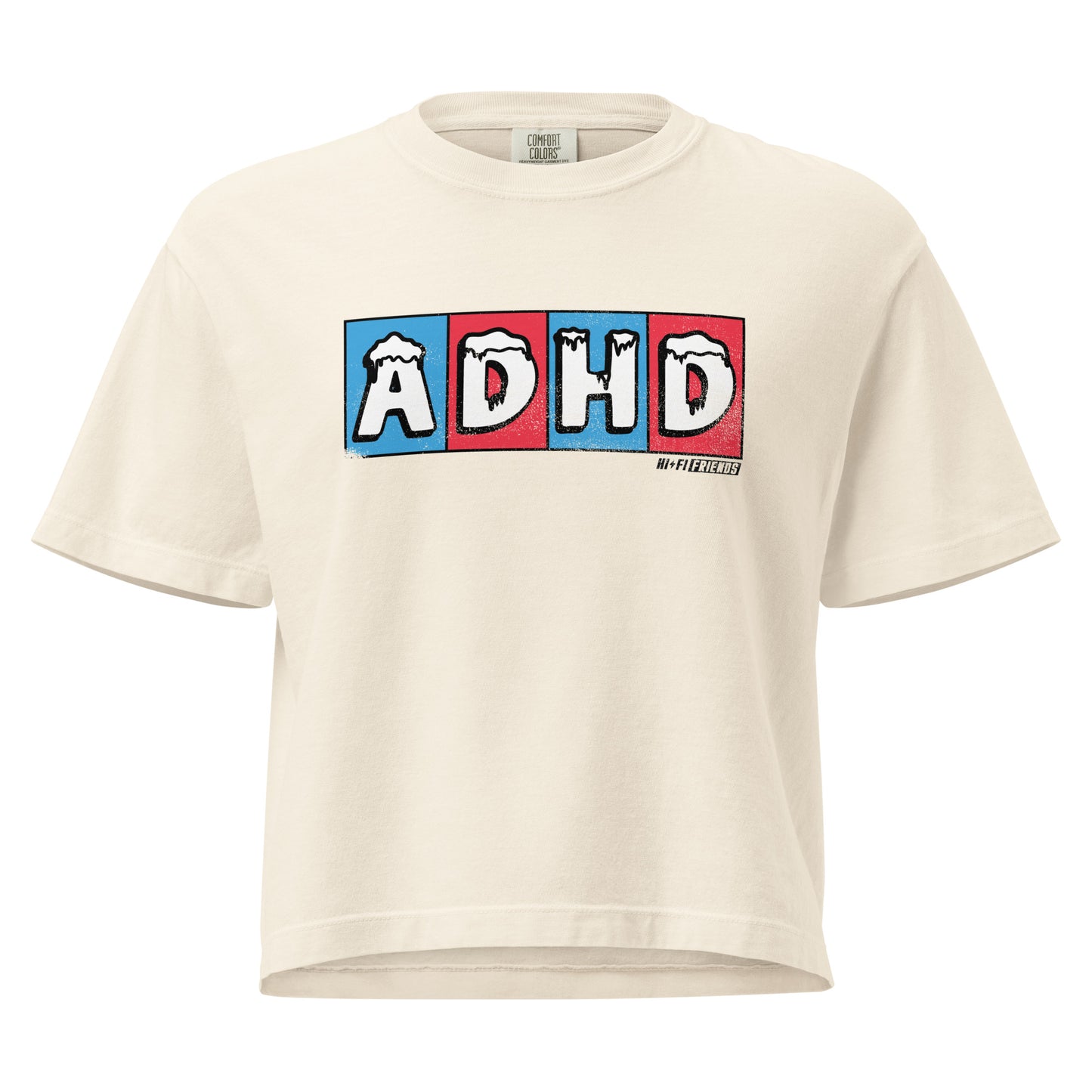 Women’s ADHD Freeze heavyweight boxy tee in a structured mid-length fit.