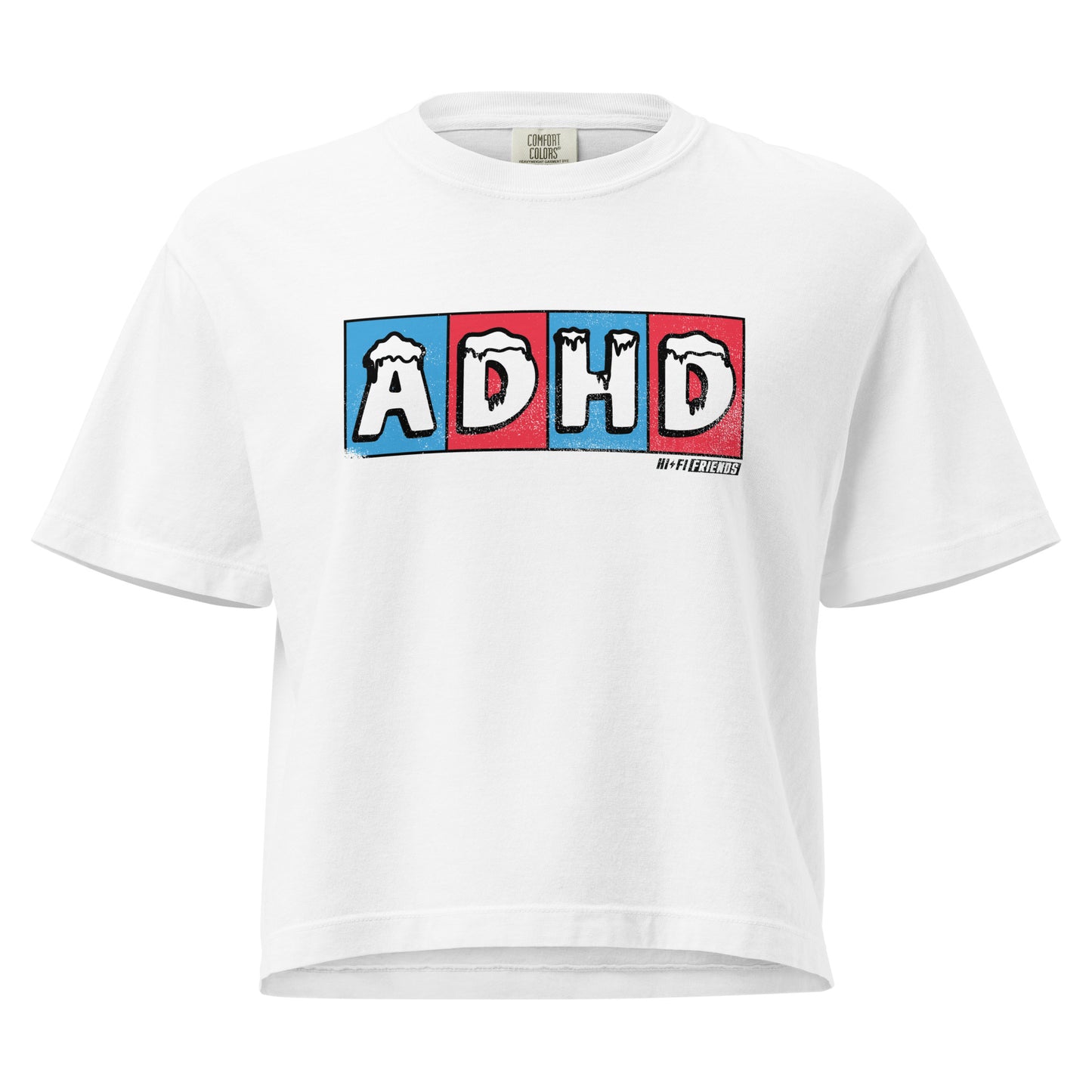 Women’s ADHD Freeze heavyweight boxy tee in a structured mid-length fit.