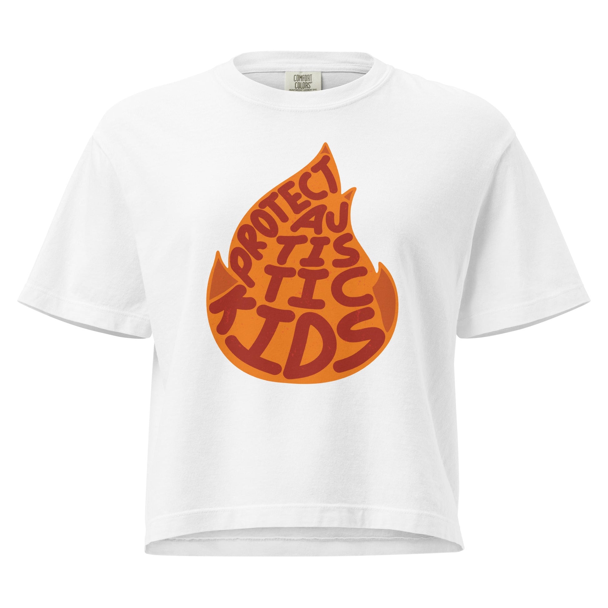 Women’s Protect Autistic Kids heavyweight boxy tee in a structured mid-length fit.