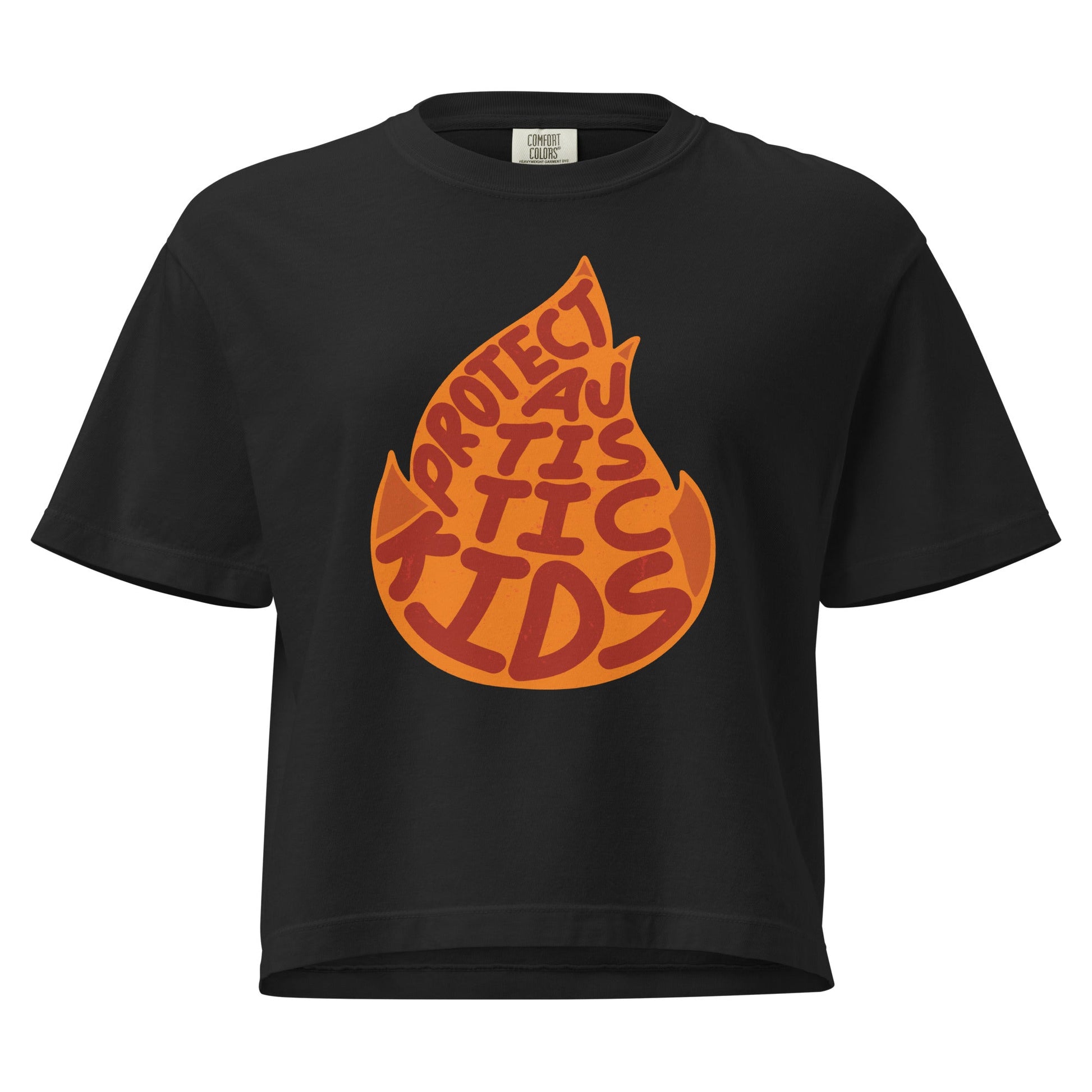 Women’s Protect Autistic Kids heavyweight boxy tee in a structured mid-length fit.