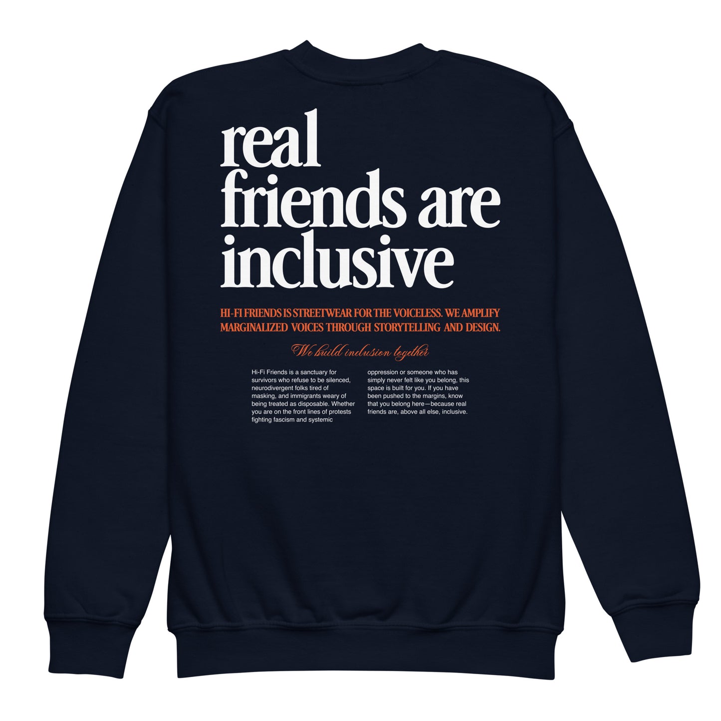 Youth We Build Inclusion Together crewneck sweatshirt in a structured midweight fleece.