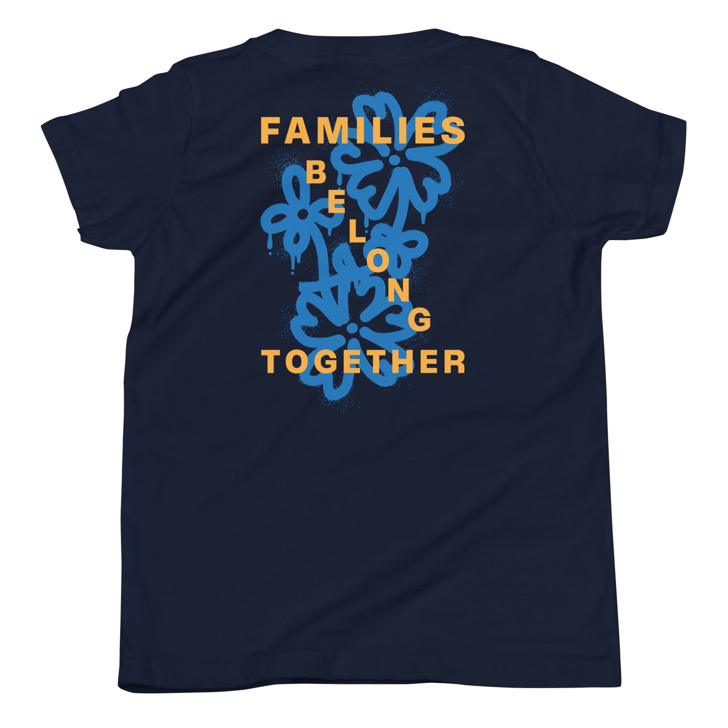 "Families Belong Together" youth short sleeve t-shirt featuring a clean, high-impact graphic.